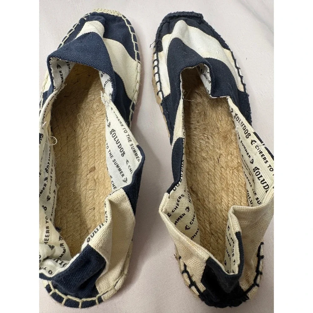 SOLUDOS Womens Navy White Striped Canvas Espadrille Flats Sz 36 Slip On Nautical